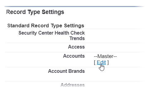 Profile record type settings with accounts edit selected